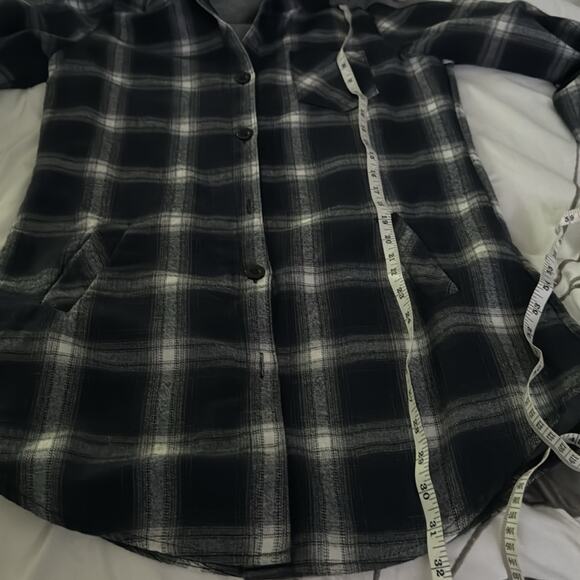 Grace Karin | Black and White Plaid Hooded Flannel Button Down Size S - Picture 10 of 10